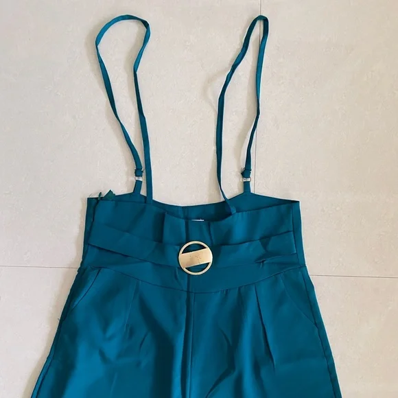 Teal Blue Suspender Pants for Women - Picture 3 of 12